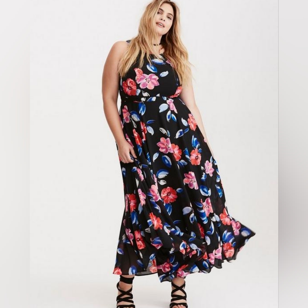 Torrid Floral Print Georgette High Neck Maxi Dress - Picture 3 of 8